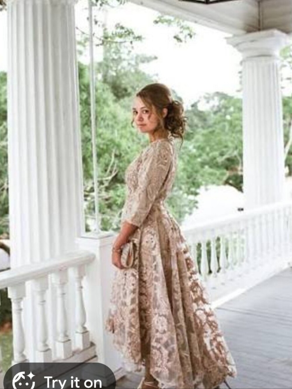Embellished Lace Midi Dress in Champagne - Picture 2 of 4